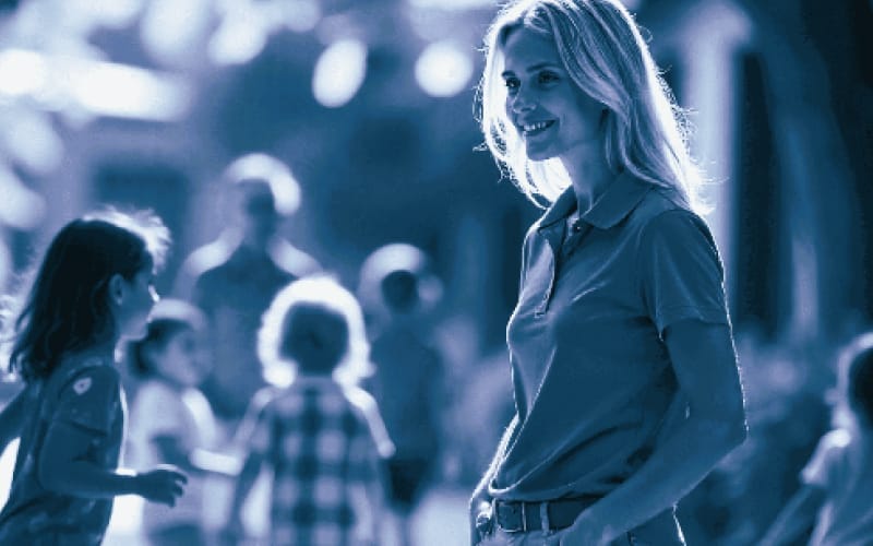 Teacher with students for education workforce safety and compliance.
