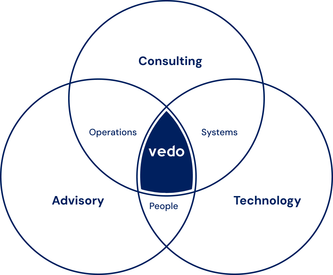 Vedo workforce management model merging consulting, advisory and technology.